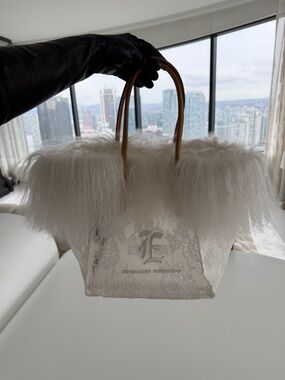 Ermanno Scervino White Lace & Shearling Tote Bag – Rare Statement Piece